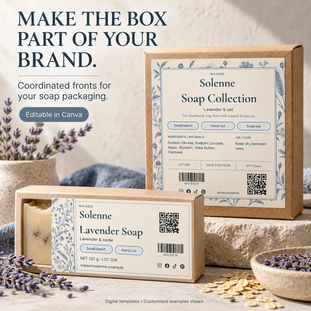 Handmade Soap label example showing customizable brand details