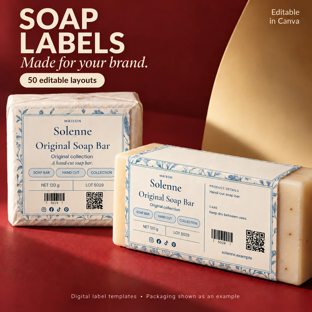 Homemade Soap Label Templates for Canva, 50 Blue Botanical Packaging Designs